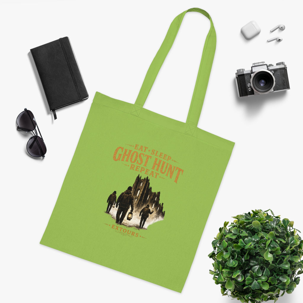 Eat Sleep Ghost Hunt Repeat Tote Bag — Paranormal Investigation Cotton Tote for Ghost Hunters