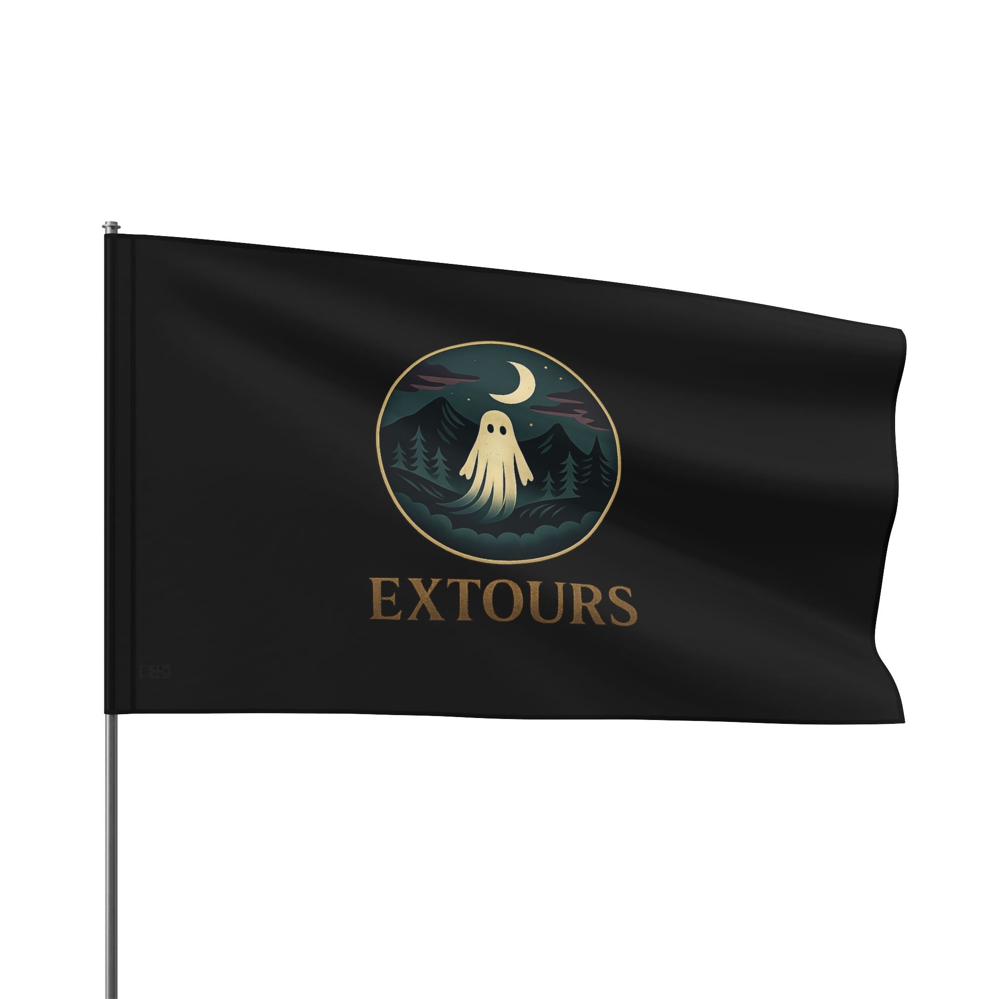 Ghost Night Camping Flag — 'EXTOURS' Outdoor Adventure Banner