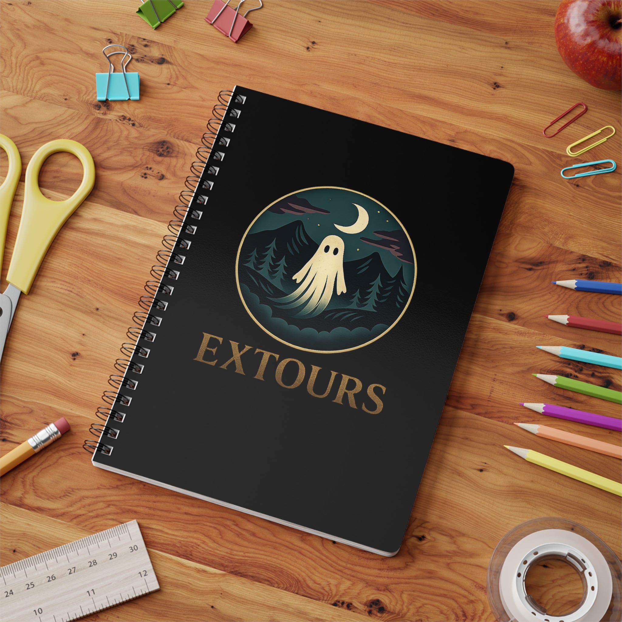 Extours Ghost Logo A5 Spiral Notebook — Lined Journal for Night Hike & Travel Notes