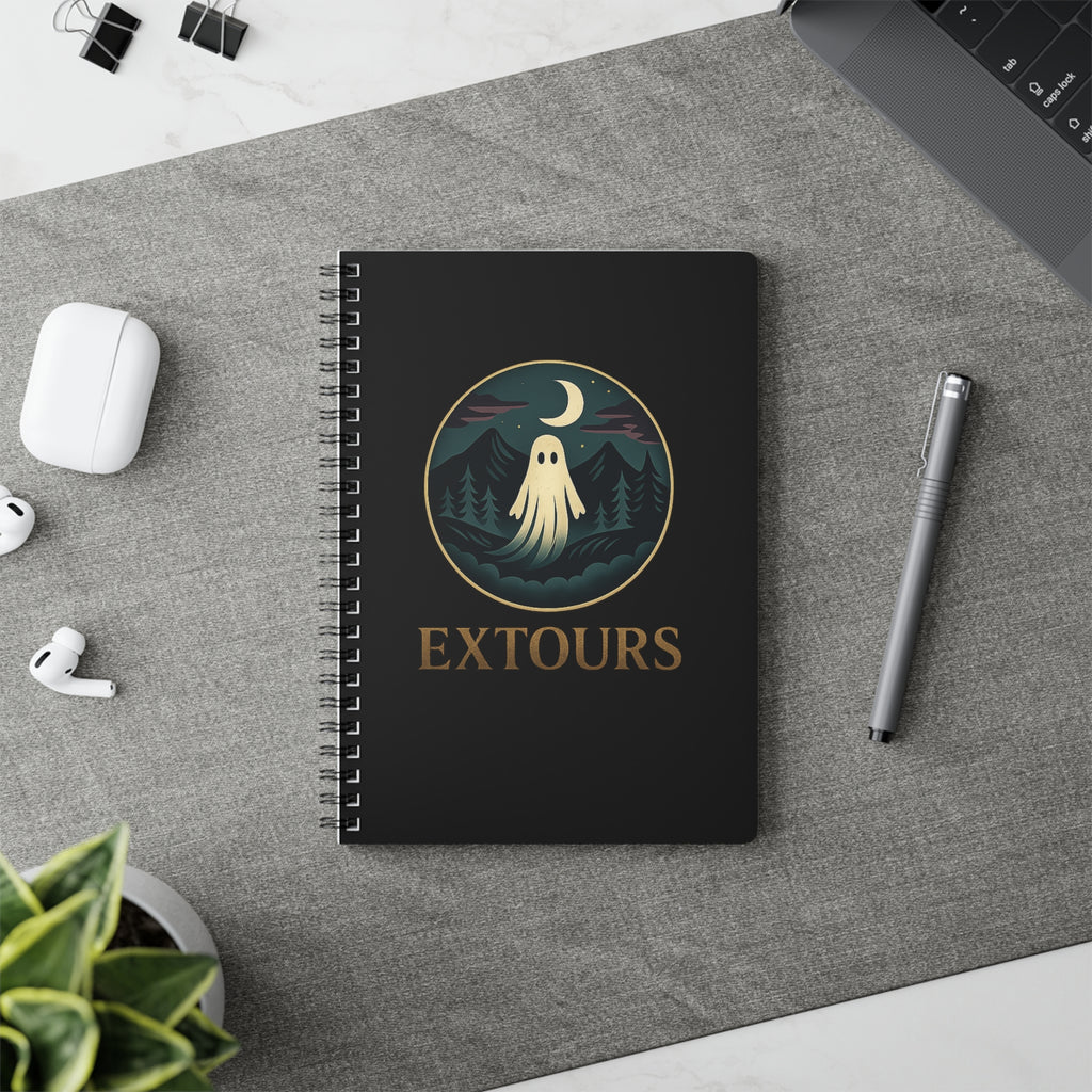 Extours Ghost Logo A5 Spiral Notebook — Lined Journal for Night Hike & Travel Notes