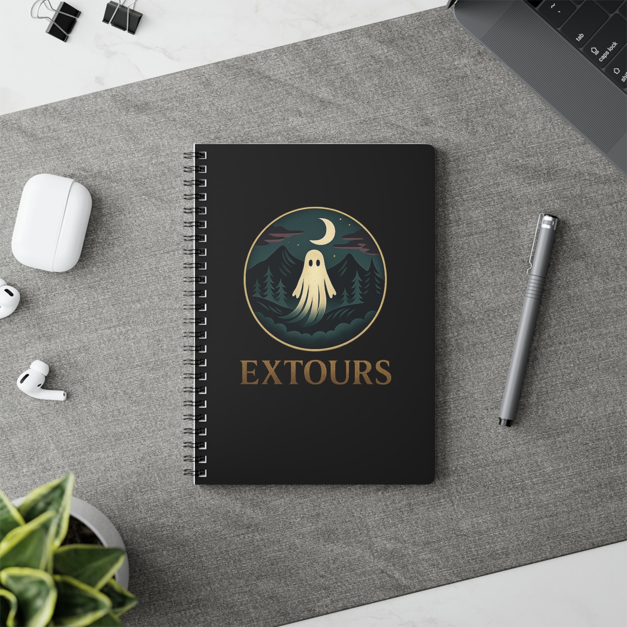 Extours Ghost Logo A5 Spiral Notebook — Lined Journal for Night Hike & Travel Notes