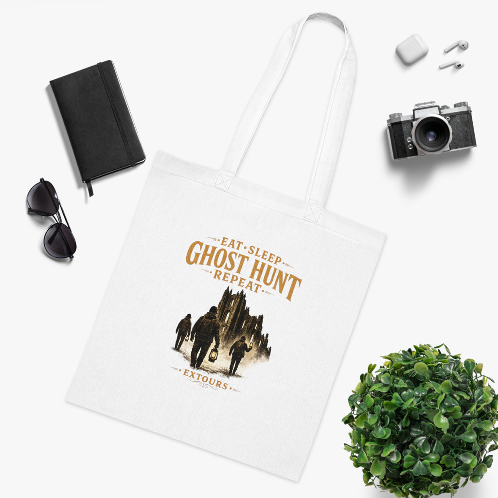 Eat Sleep Ghost Hunt Repeat Tote Bag — Paranormal Investigation Cotton Tote for Ghost Hunters