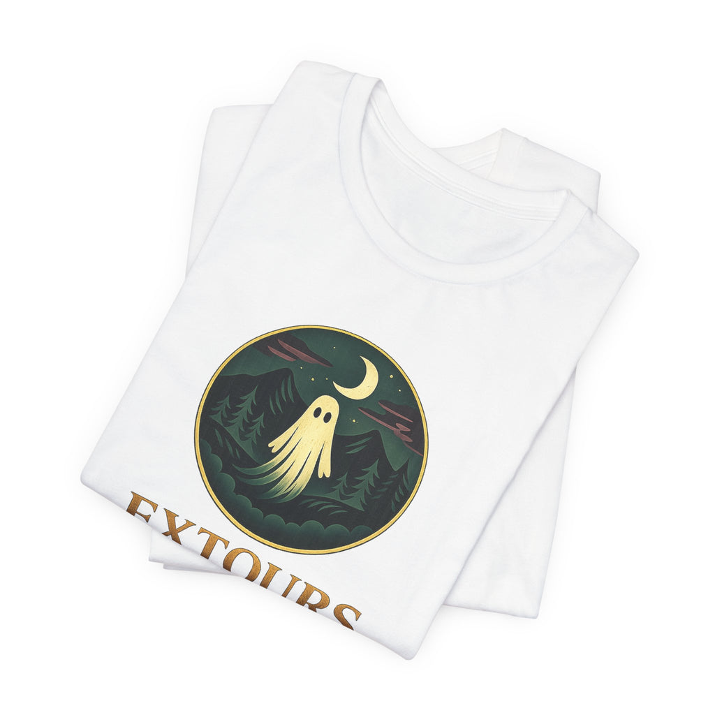 Extours Ghost Logo Tee — Adventure Camping T‑Shirt with Moonlit Forest Design