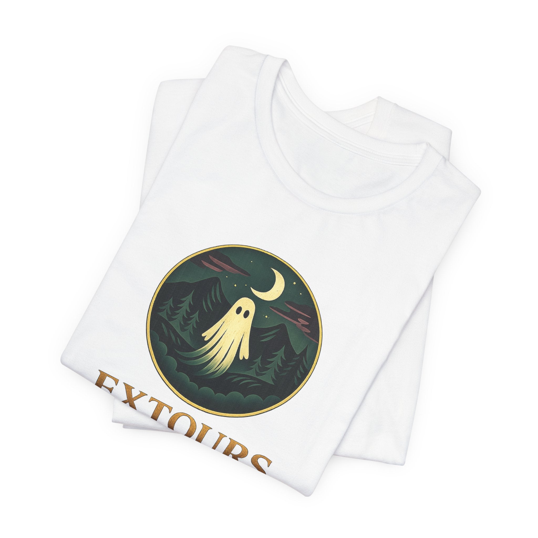 Extours Ghost Logo Tee — Adventure Camping T‑Shirt with Moonlit Forest Design