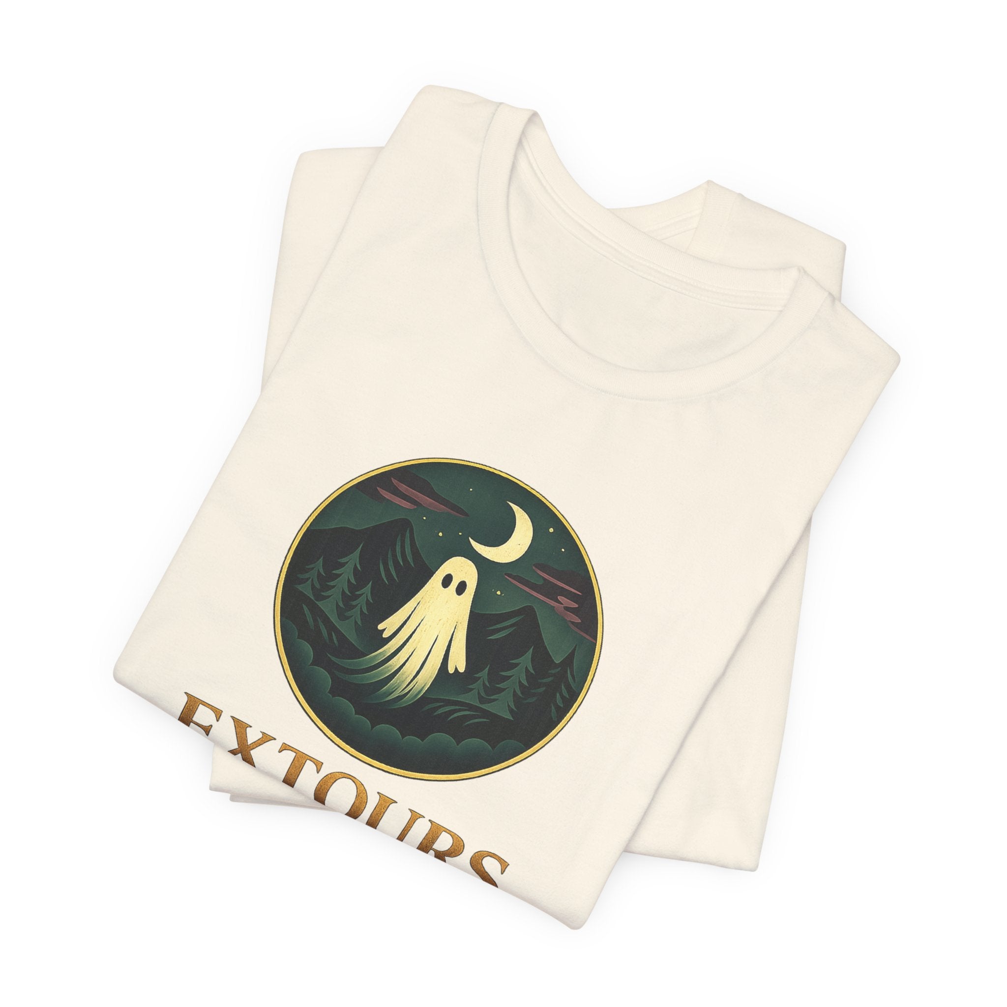 Extours Ghost Logo Tee — Adventure Camping T‑Shirt with Moonlit Forest Design