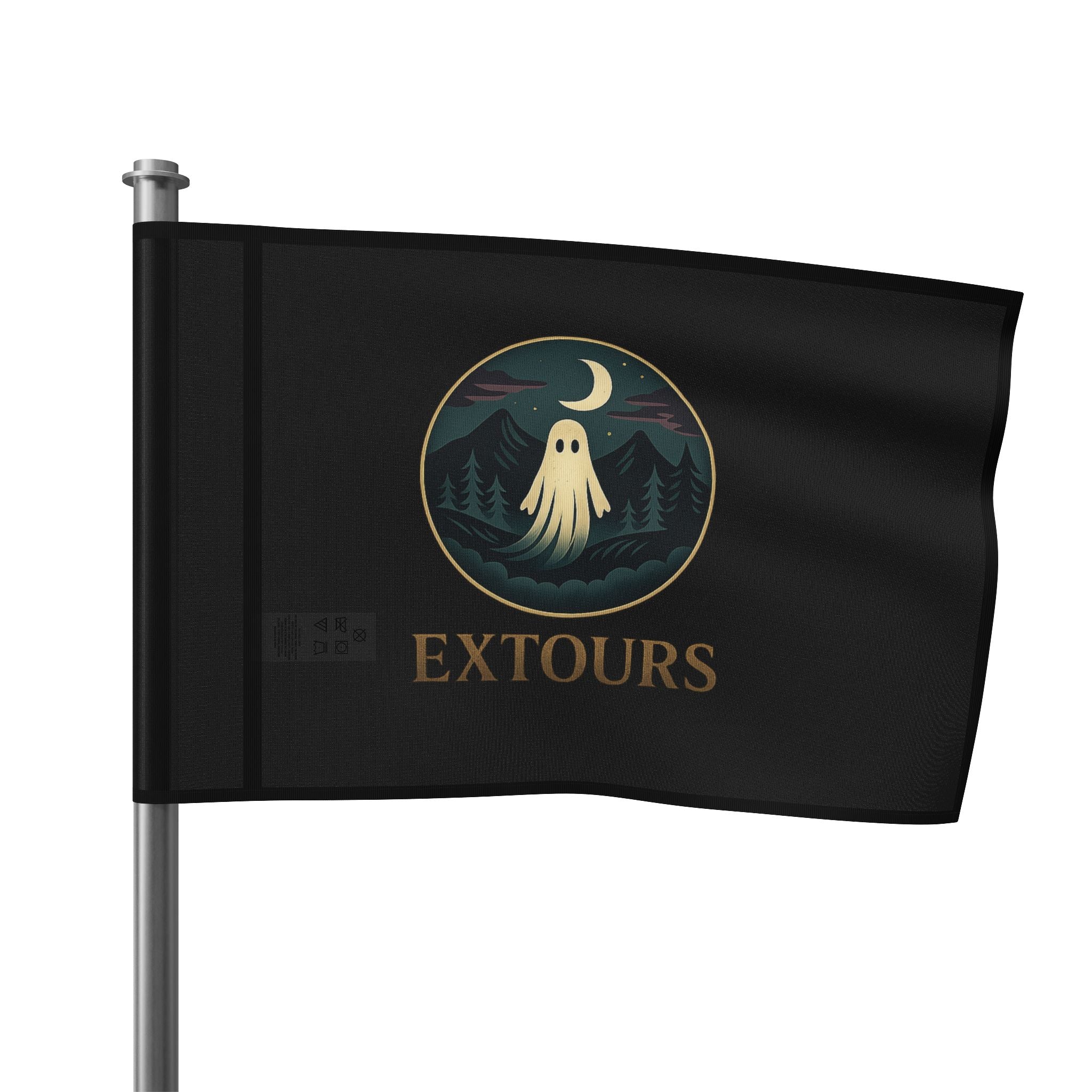 Ghost Night Camping Flag — 'EXTOURS' Outdoor Adventure Banner