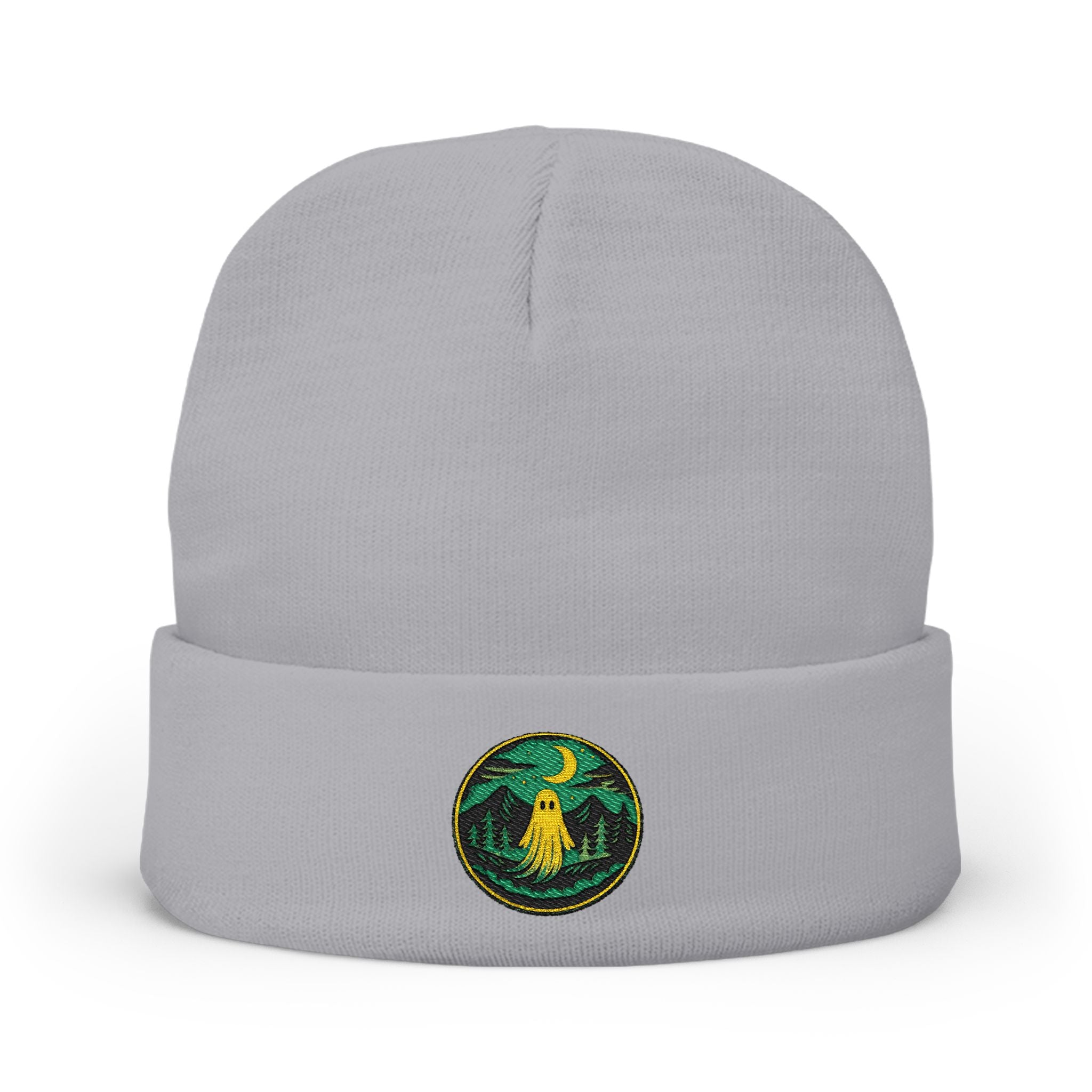 Embroidered Night Owl Knit Beanie — Cozy Moonlit Forest Winter Hat