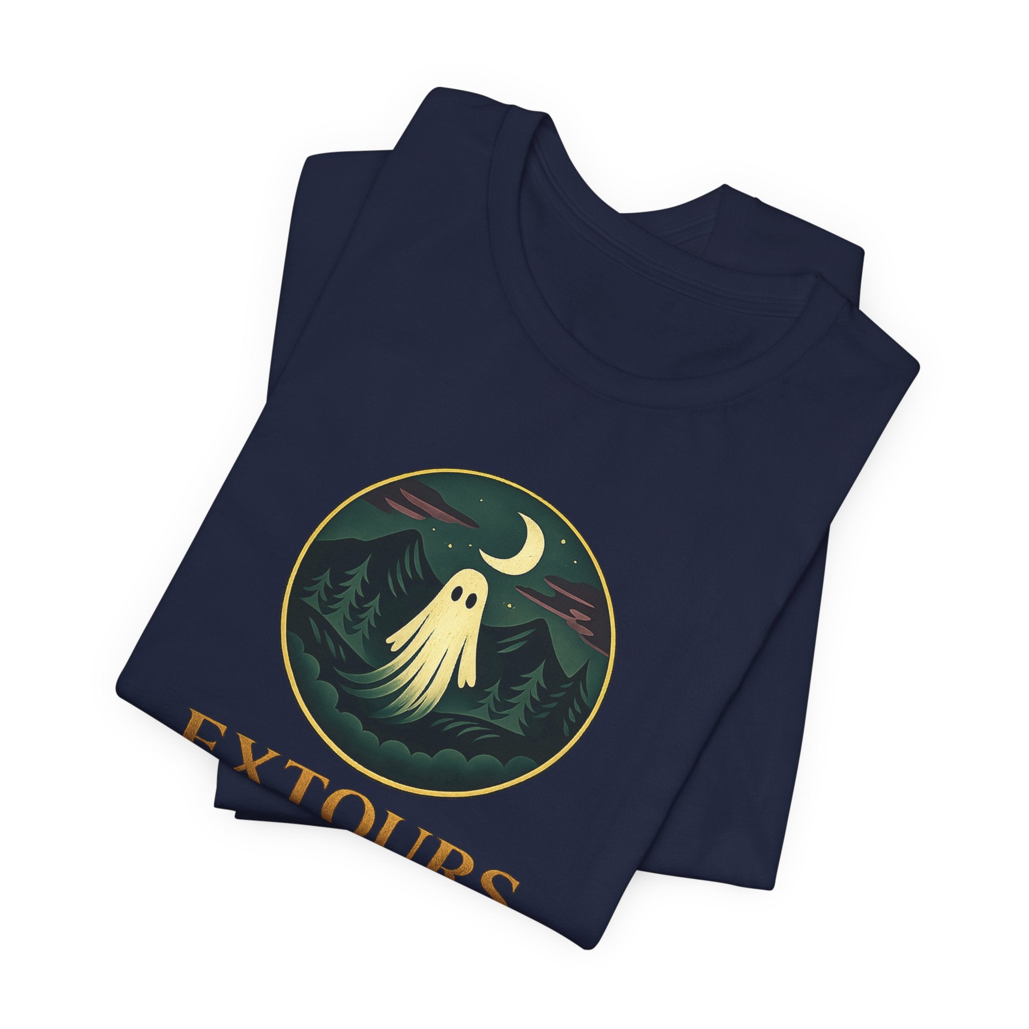 Extours Ghost Logo Tee — Adventure Camping T‑Shirt with Moonlit Forest Design