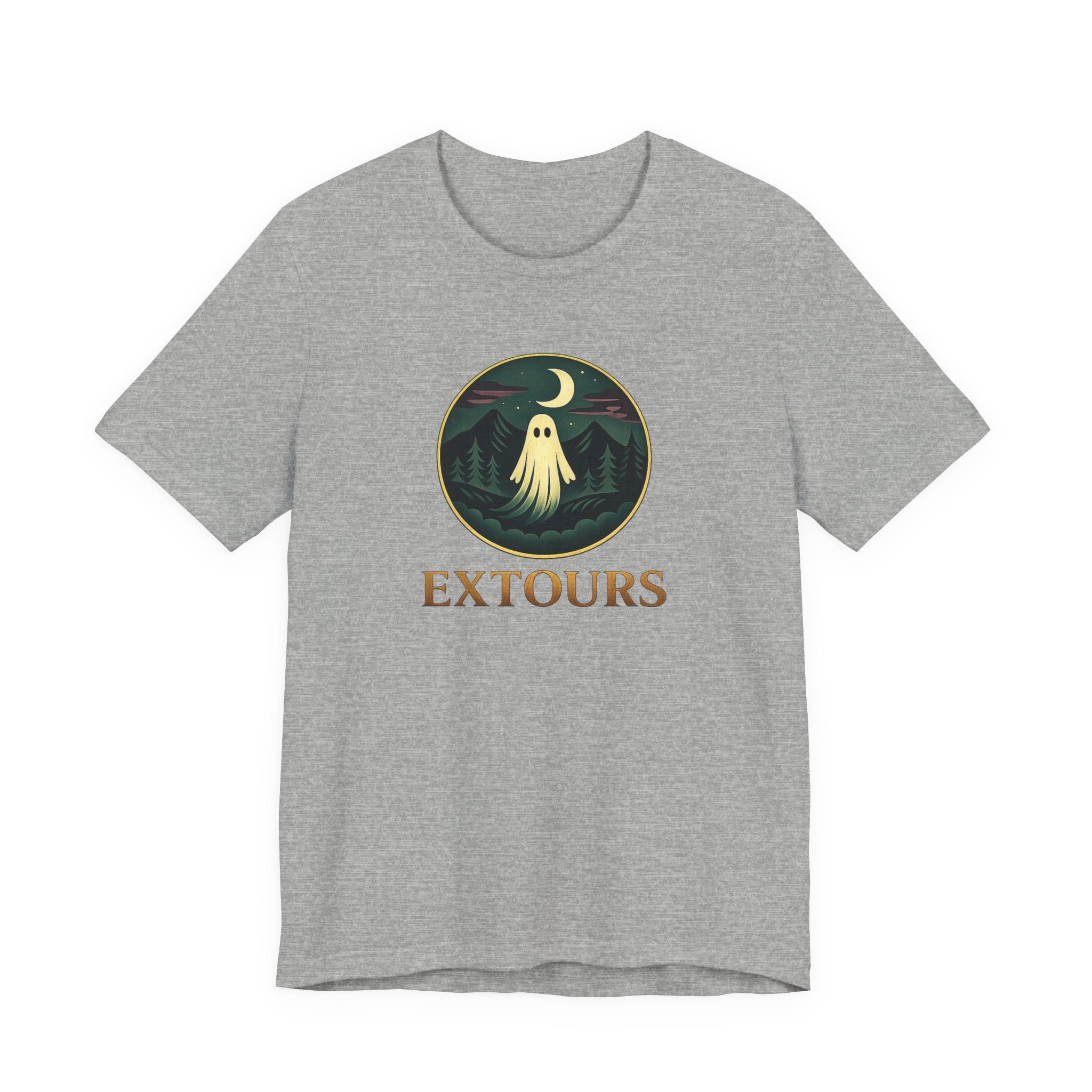 Extours Ghost Logo Tee — Adventure Camping T‑Shirt with Moonlit Forest Design