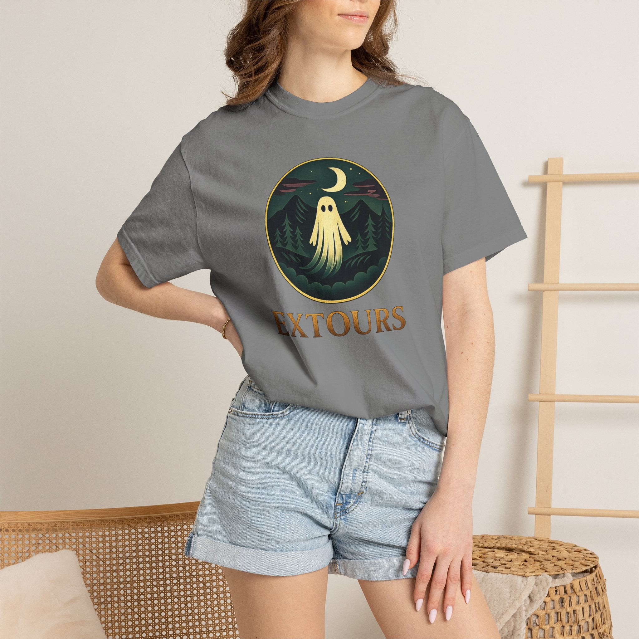 Ghost Camp Tee – Retro Night Forest Graphic T-Shirt (EXTOURS)
