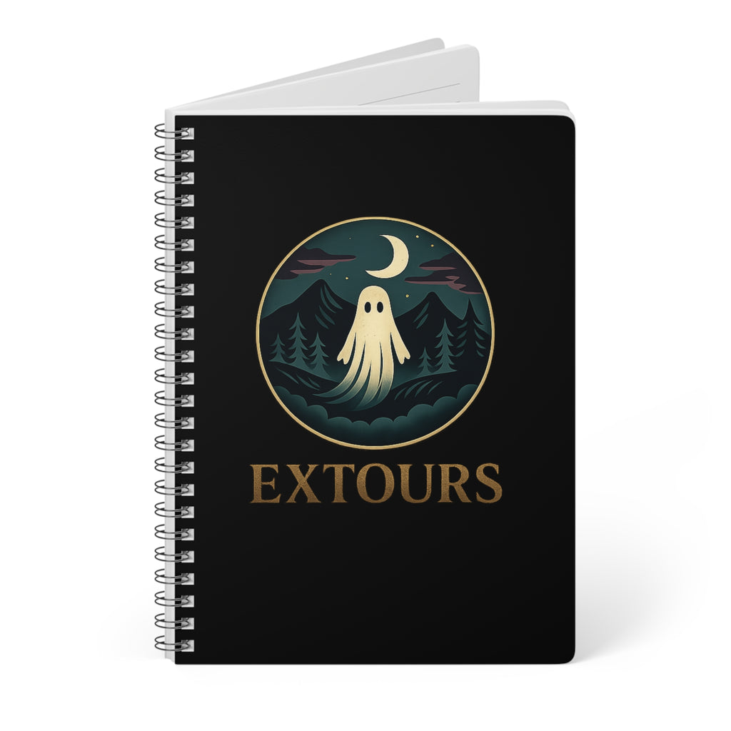 Extours Ghost Logo A5 Spiral Notebook — Lined Journal for Night Hike & Travel Notes