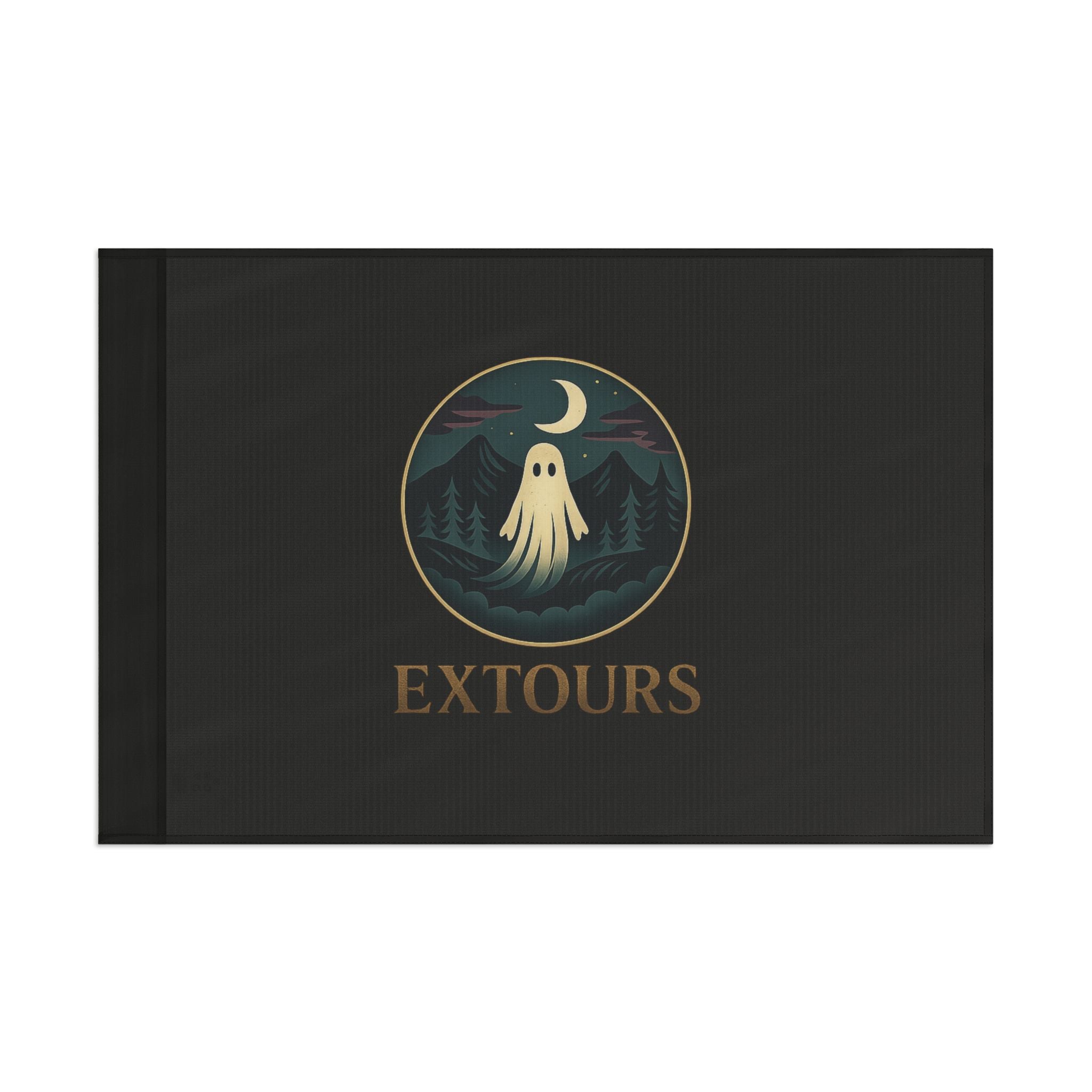 Ghost Night Camping Flag — 'EXTOURS' Outdoor Adventure Banner