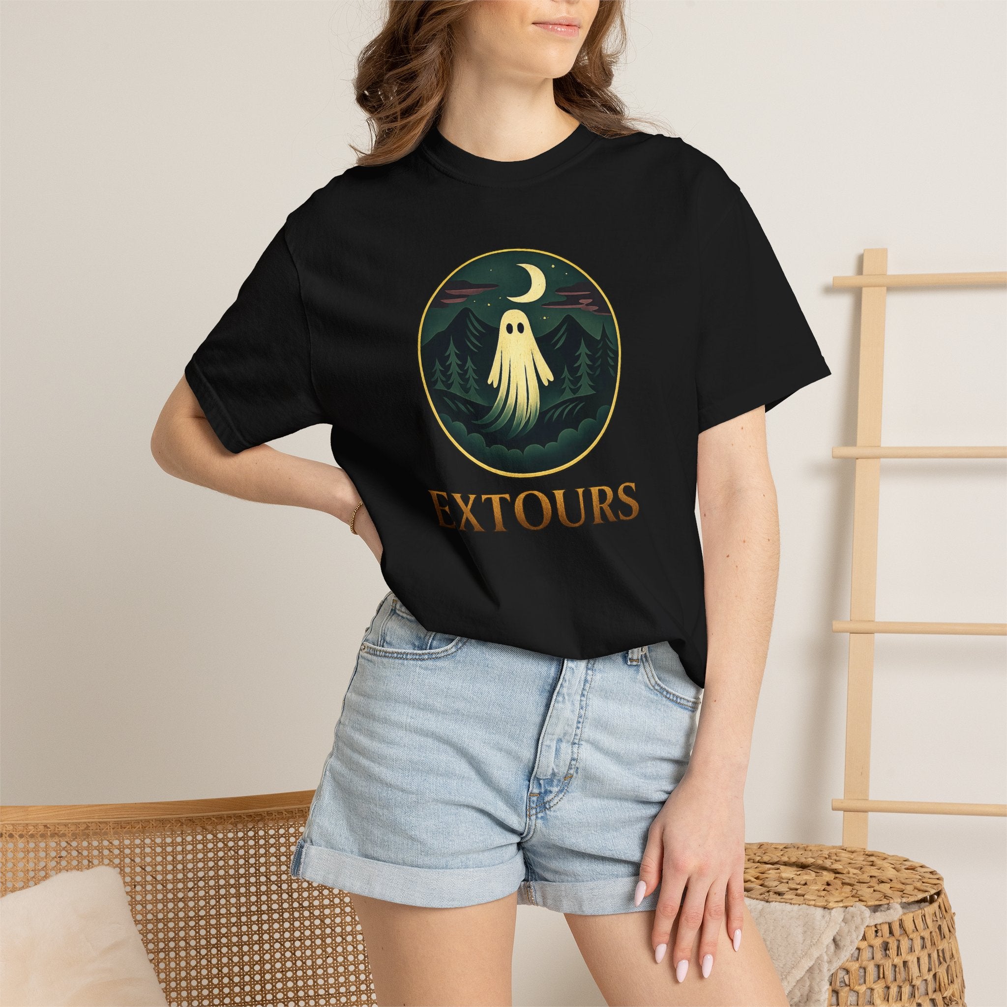 Ghost Camp Tee – Retro Night Forest Graphic T-Shirt (EXTOURS)