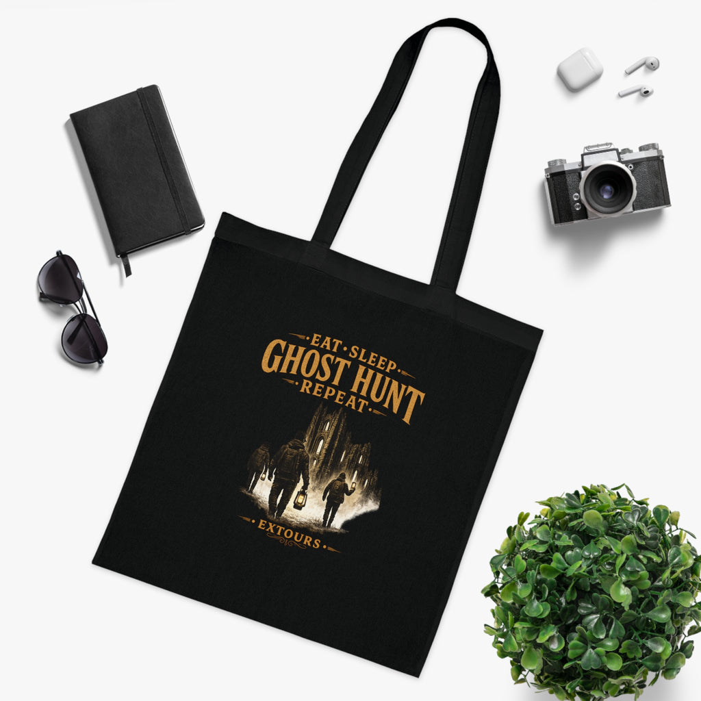 Eat Sleep Ghost Hunt Repeat Tote Bag — Paranormal Investigation Cotton Tote for Ghost Hunters