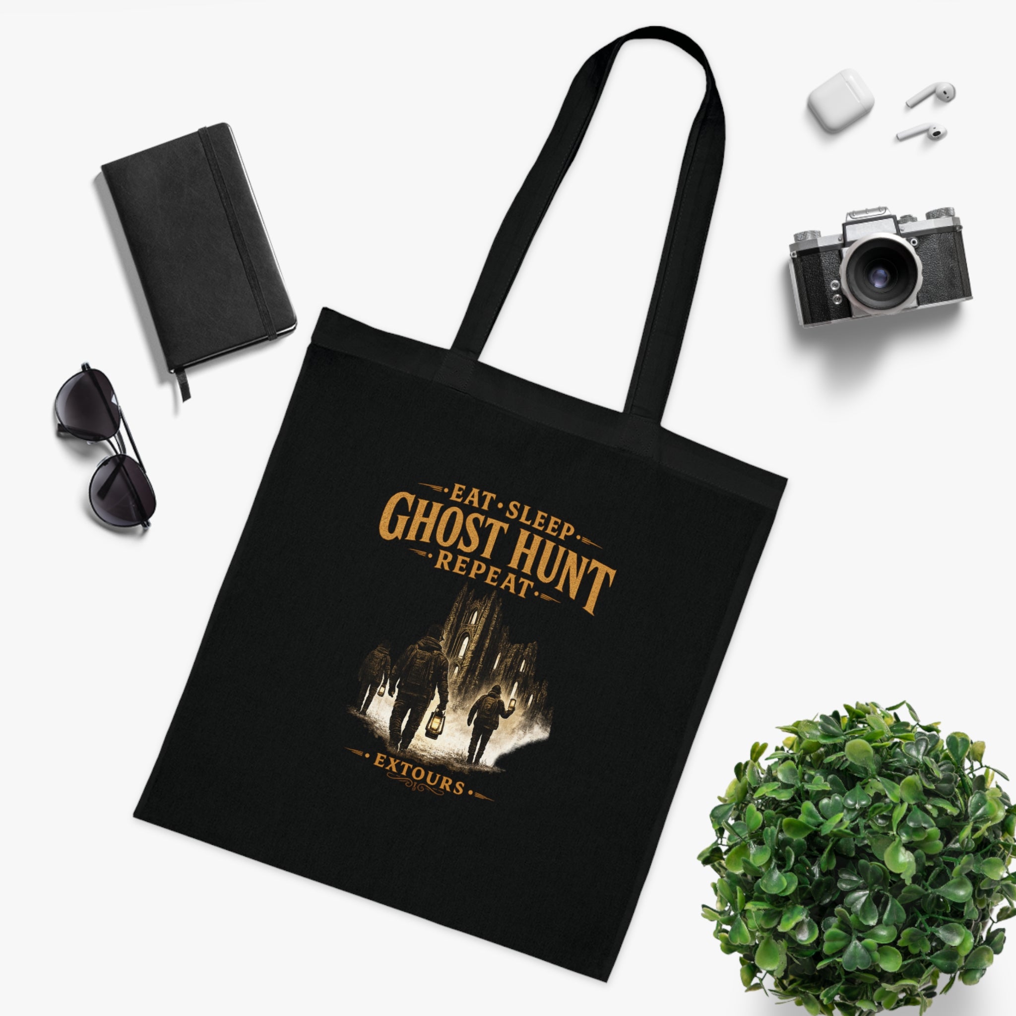 Eat Sleep Ghost Hunt Repeat Tote Bag — Paranormal Investigation Cotton Tote for Ghost Hunters