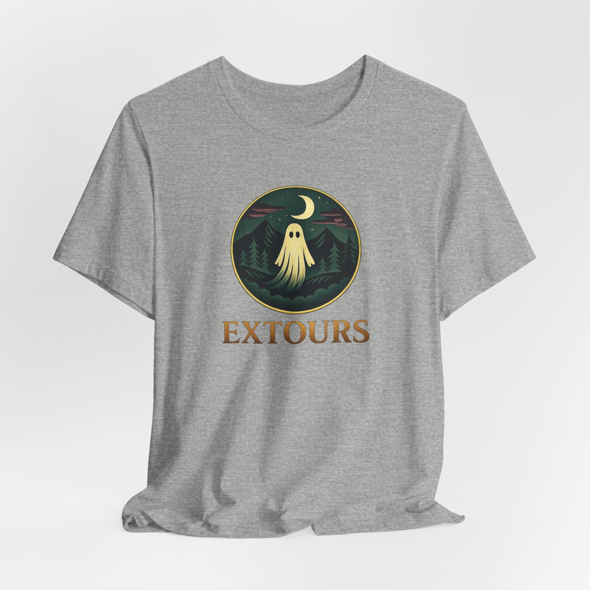 Extours Ghost Logo Tee — Adventure Camping T‑Shirt with Moonlit Forest Design
