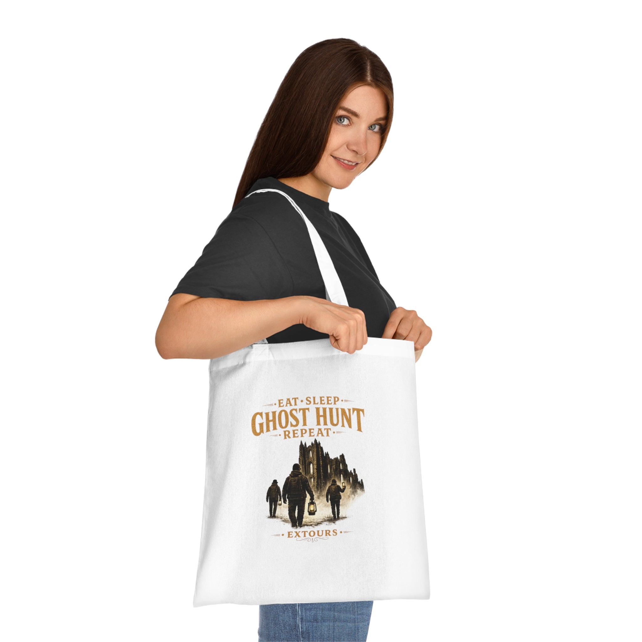 Eat Sleep Ghost Hunt Repeat Tote Bag — Paranormal Investigation Cotton Tote for Ghost Hunters