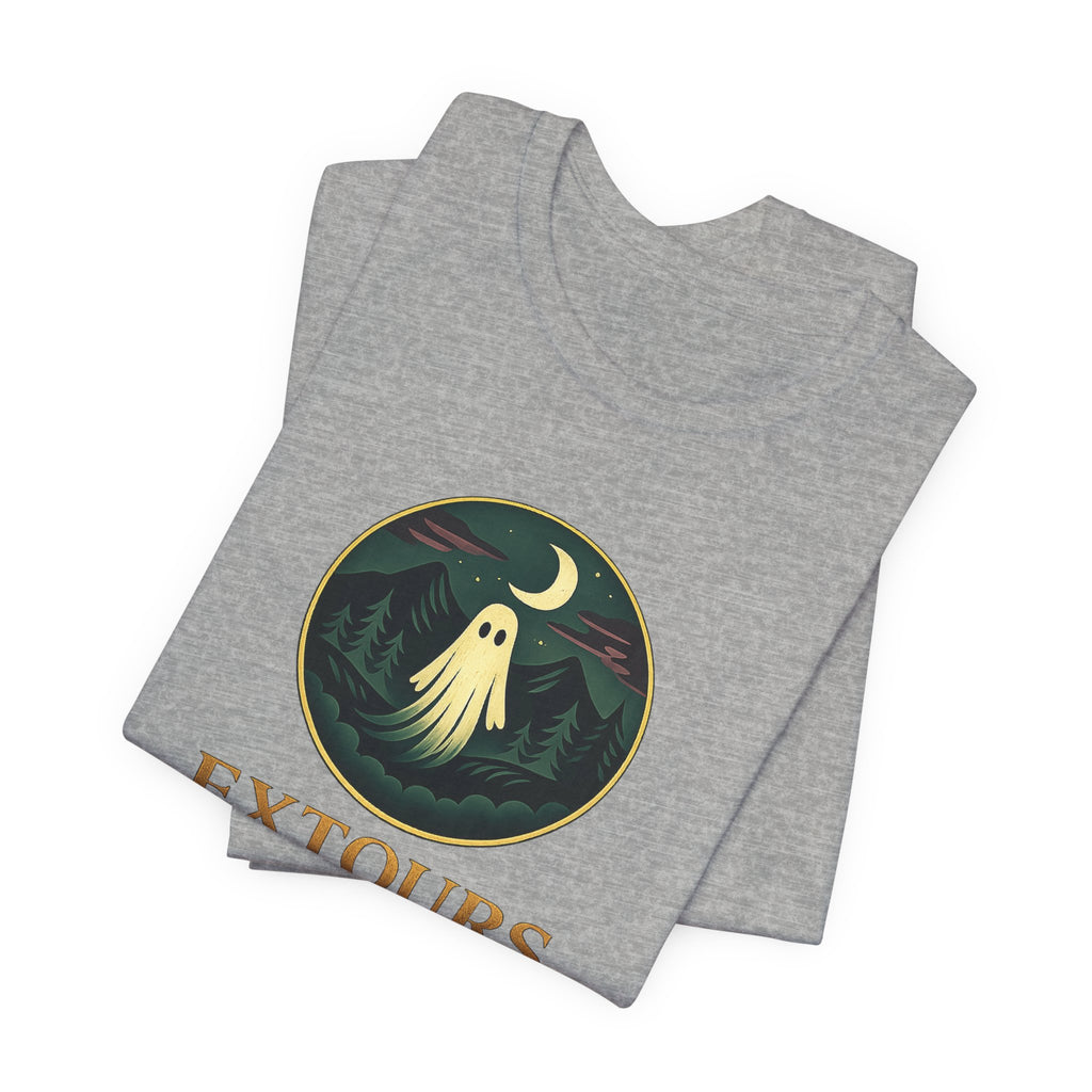 Extours Ghost Logo Tee — Adventure Camping T‑Shirt with Moonlit Forest Design