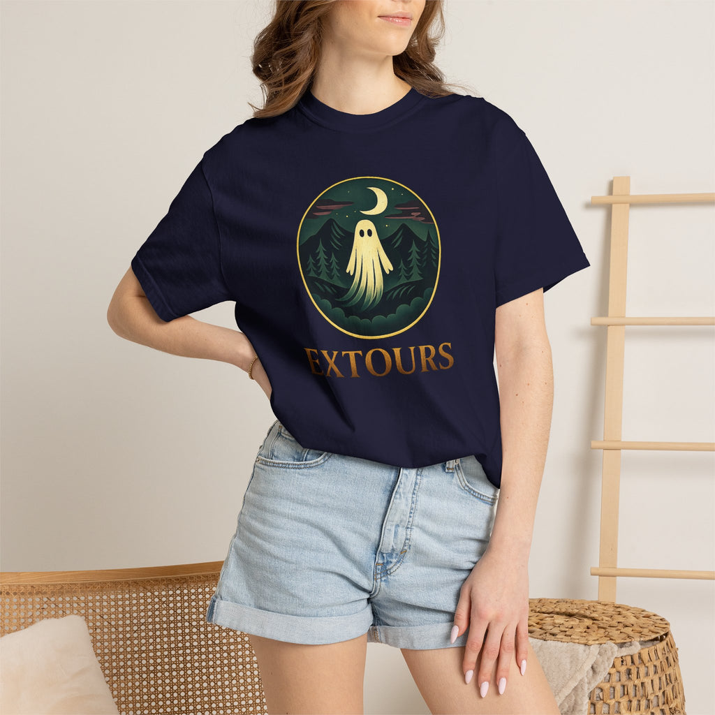 Ghost Camp Tee – Retro Night Forest Graphic T-Shirt (EXTOURS)