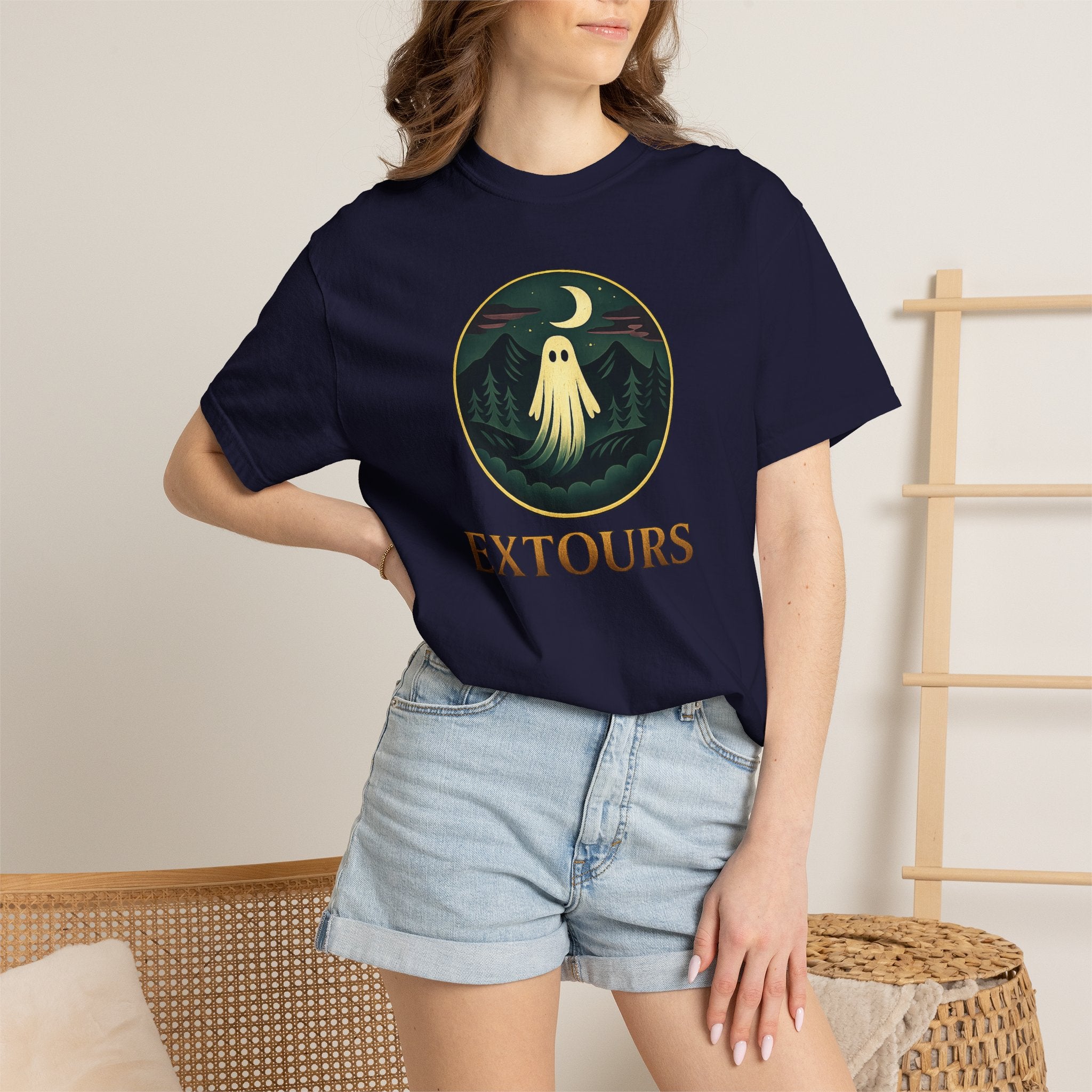 Ghost Camp Tee – Retro Night Forest Graphic T-Shirt (EXTOURS)
