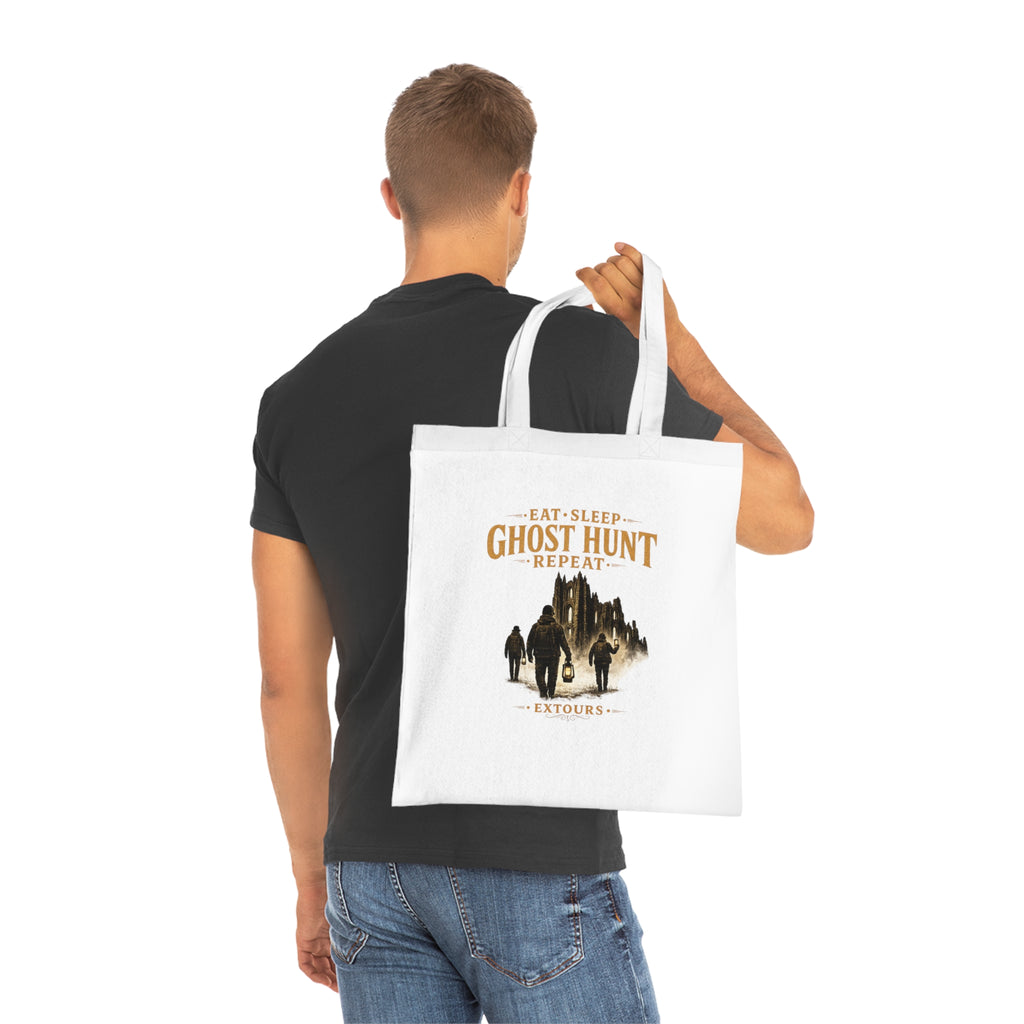 Eat Sleep Ghost Hunt Repeat Tote Bag — Paranormal Investigation Cotton Tote for Ghost Hunters